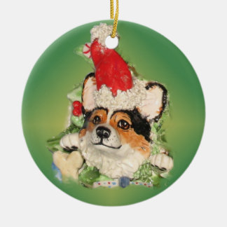 Prydnad för Tri-Färg Santa Corgi Julgransprydnad Keramik