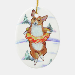 Prydnad för walesisk Corgi för Pembroke oval Julgransprydnad Keramik