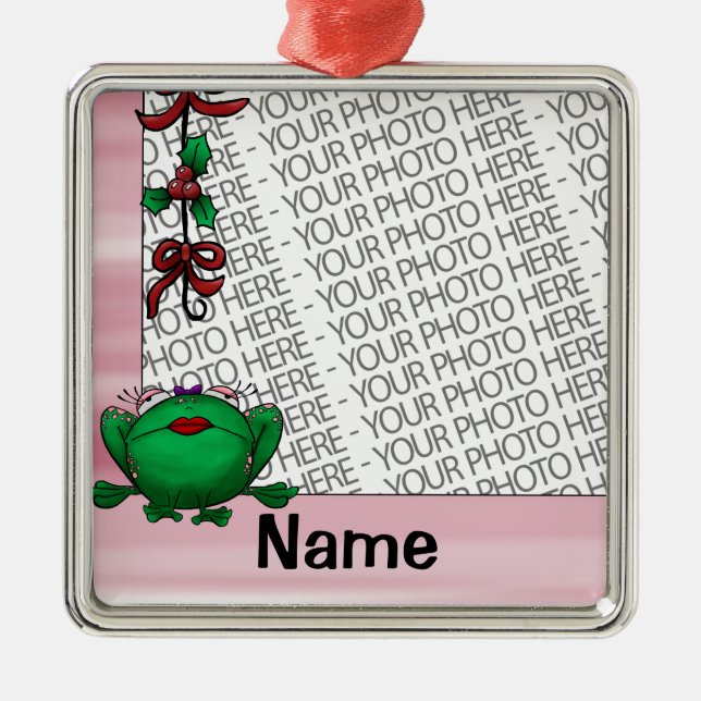 Prydnad, foto & gullig groda Mistleto för namnmall Julgransprydnad Metall (Framsidan)