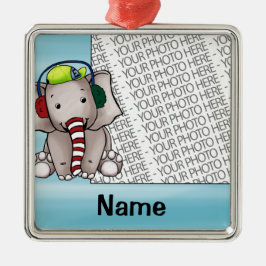 Prydnad, foto & namnmallelefant Candycane Julgransprydnad Metall