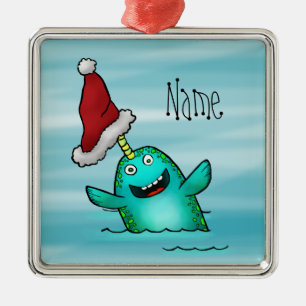 Prydnad känd mall gulliga Narwhal Santa Julgransprydnad Metall