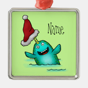 Prydnad känd mall gulliga Narwhal Santa Julgransprydnad Metall