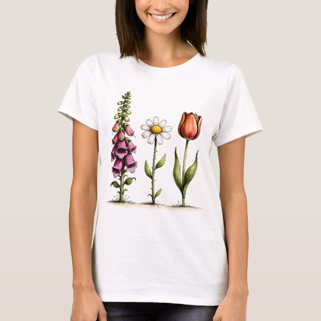 Prydnad med fantasifull blommig design Fingerborg, T Shirt (Framsida)