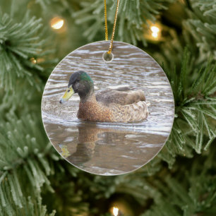 Prydnad med foto av gräsand julgransprydnad keramik