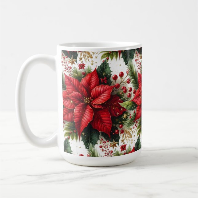 Prydnad röd poinsettia med gul julmugg kaffemugg (Vänster)
