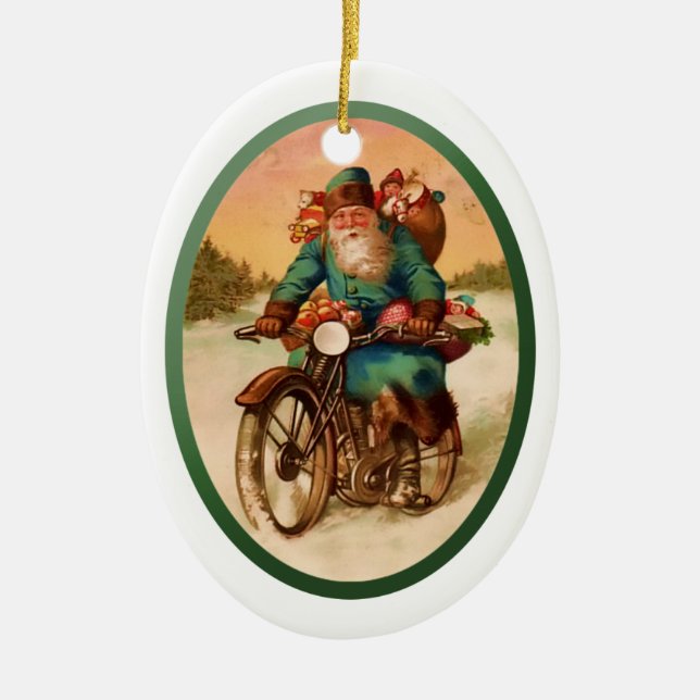 Prydnad-Santa på motorcykeln Julgransprydnad Keramik (Framsidan)