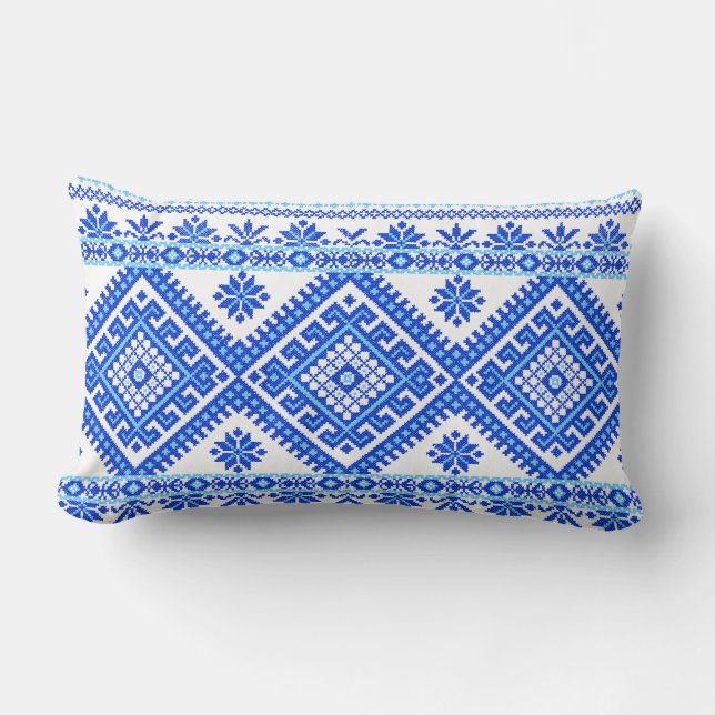 Prydnad Ukrainas korsstygningsbroderi Blå Lumbarkudde (Framsida)