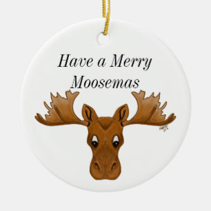 Prydnadälg, glada moosemas julgransprydnad keramik