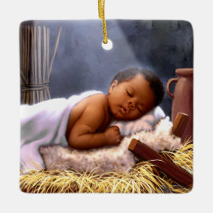 Prydnadar för afrikansk amerikanbabyJesus jul Julgransprydnad Keramik