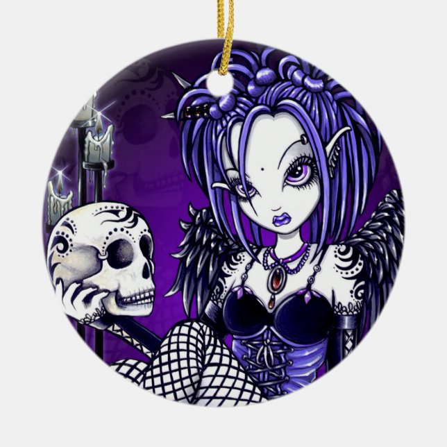 Prydnadar "för Gabriella" gotiska skalleängel Julgransprydnad Keramik (Framsidan)