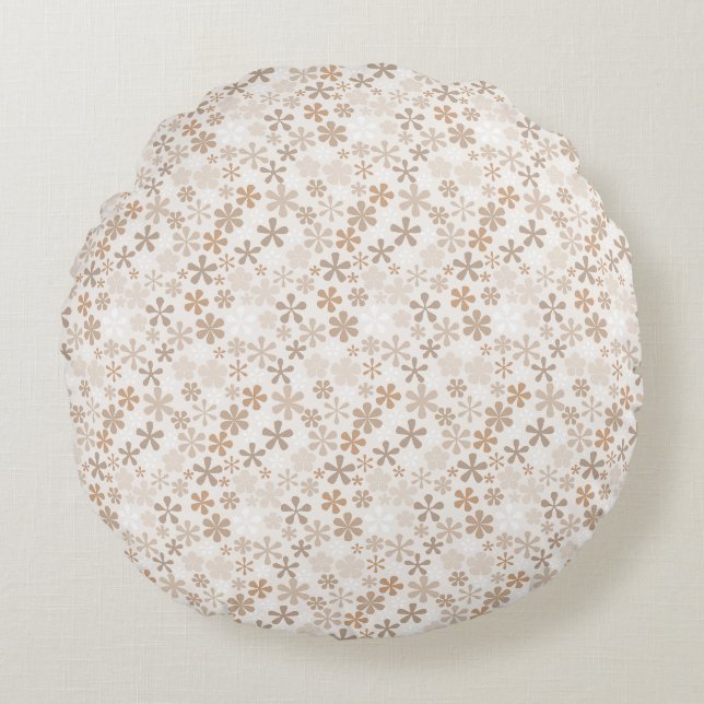 Prydnadblommor Beige Blommig Estetik Ditsy Tan Rund Kudde (Framsidan)