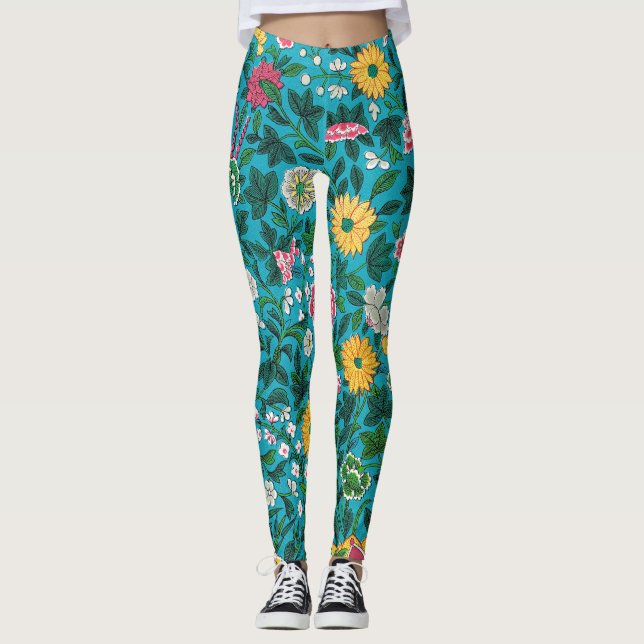 Prydnadsblommigt mönster leggings (Framsida)