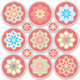 Prydnadsblommor och snöflingor på röd CC0245 Klistermärken