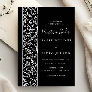 Prydnadsblommor Svart & Vitt Nuestra Boda Bröllop Inbjudningar