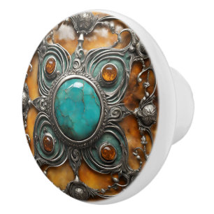 Prydnadseldsjuvel med Irisfärg & Silverbroderi Knopp