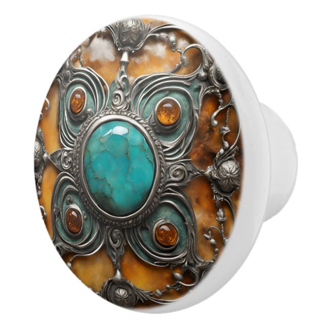 Prydnadseldsjuvel med Irisfärg & Silverbroderi Knopp (Höger)
