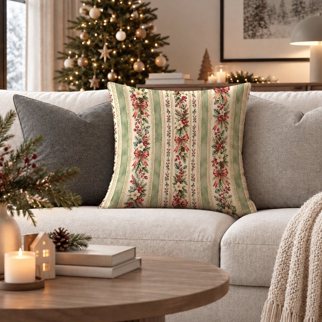 Prydnadskudde med fantasifull julbotanik (Whimsical Christmas Botanical Decorative Pillow)