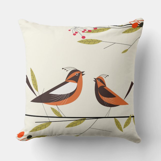 Prydnadskudde med fantasifulla fåglar (Framsida)