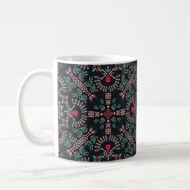 prydnadsmålning, döskallar och ben Bandana Print,f Kaffemugg (Vänster)