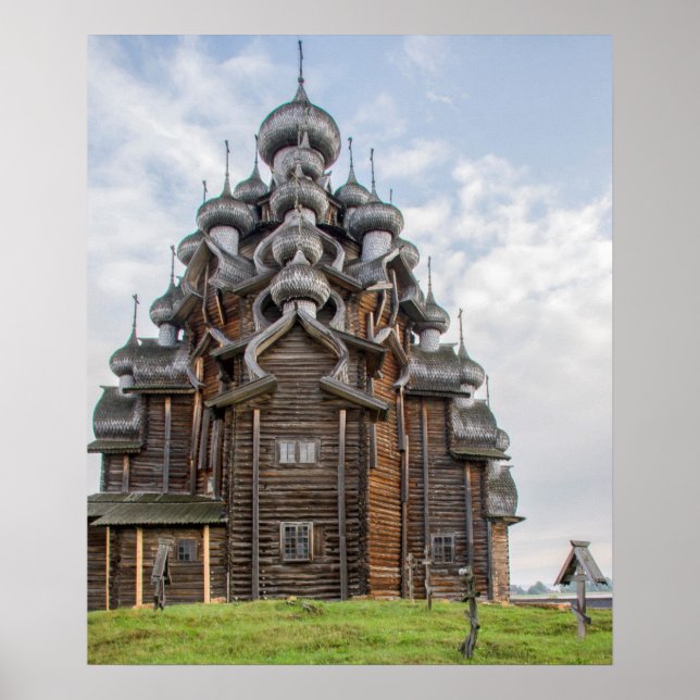Prydnadsrik träkyrka, Ryssland Poster (Framsidan)