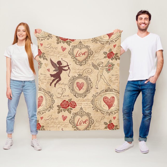 Prydnadsrik Victorian Cupid Valentine Romantik Fleecefilt (På plats)