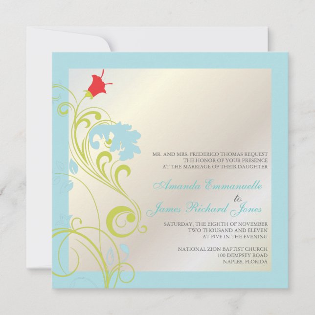 Prydnadsvin/aquablå/grön/grå Inbjudningar (Framsida)