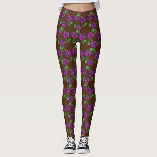 Prydnadsviol Blomma Snygg Blommig Tryckt Leggings (Framsida)