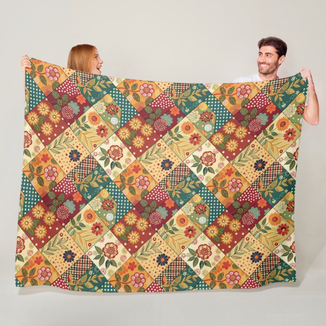 Prylar Blommig Quilt Tryck Mönster Fleecefilt (På plats)