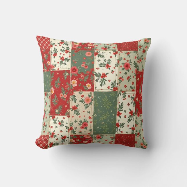 Prylar Blommig Vintage Julfiltmönster Kudde (Framsida)