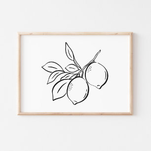 Prylar Handritad Bläck Citron Gren Konst Poster