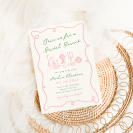 Prylar Handritad Rosa & Grön Bröllopsbrunch Inbjudningar