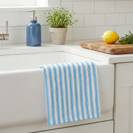 Prylar i blå-vitrandig preppystil kökshandduk