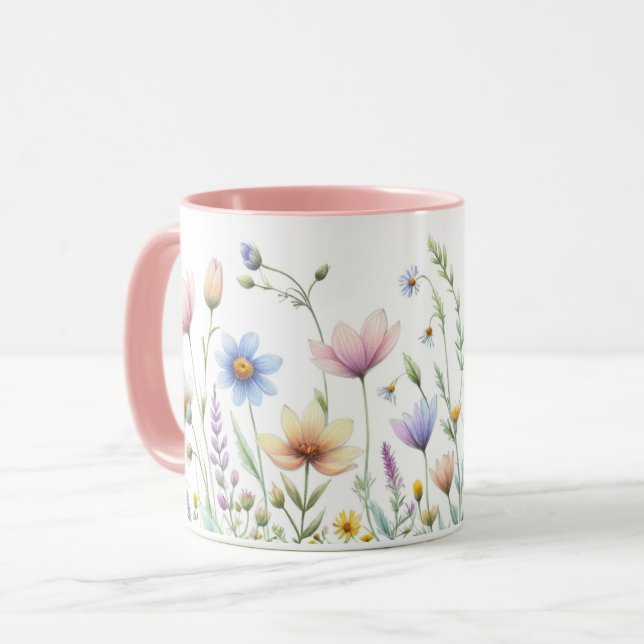 Prylar med fantasifull akvarellblomma kaffe mugg (Framsida vänster)