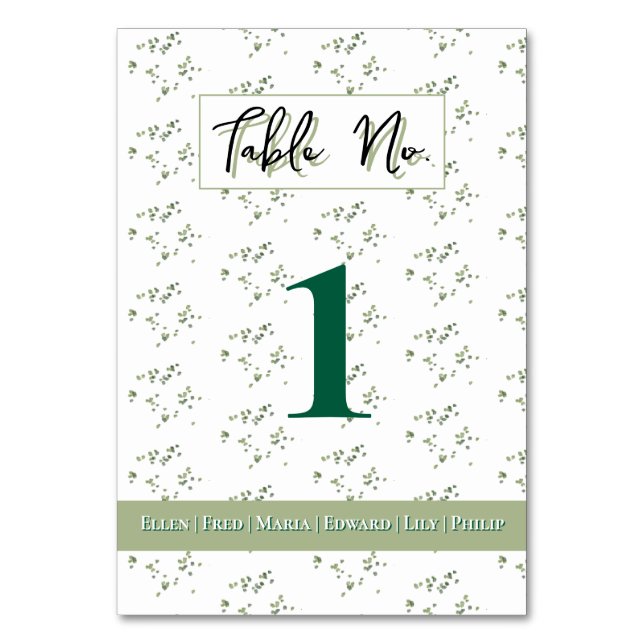 Prylar med fantasifull grön och vit mönster bordsnummer (Framsidan)