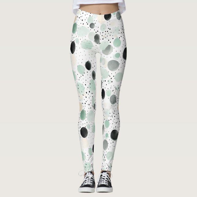 Prylar Mint Svart Kräm Prickar   Leggings (Framsida)