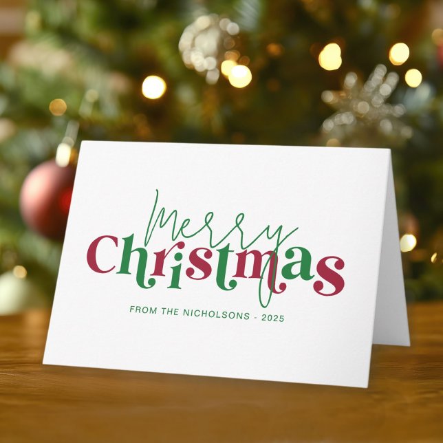 Prylar Retro God Jul med familjenamn Kort (Personalize with your name and family annual message!)