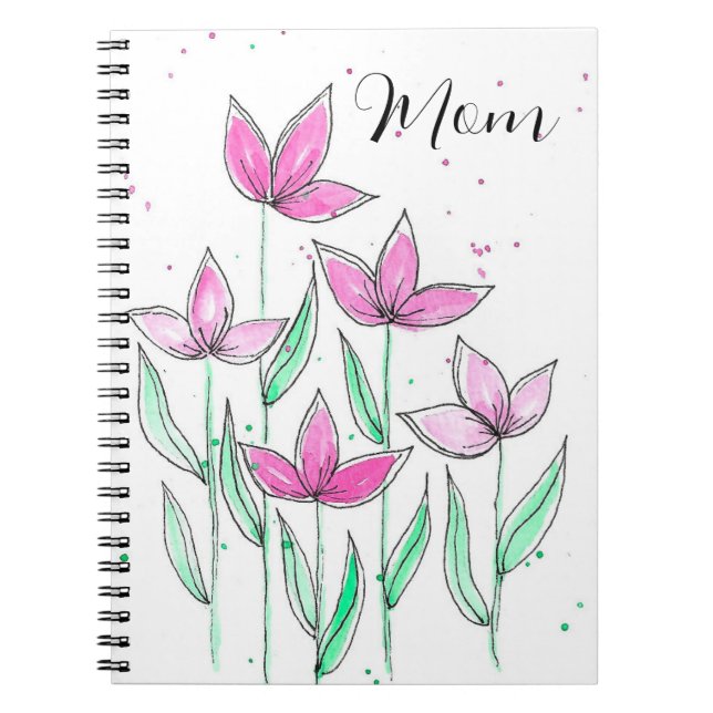 Prylar Rosa Akvarellblommor Anteckningsbok (Framsidan)