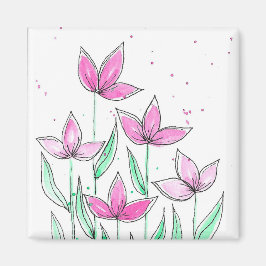Prylar Rosa Akvarellblommor Magnet