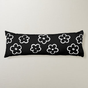 Prylar Svart & Vitt Blommigt Retro och Glatt Kroppskudde
