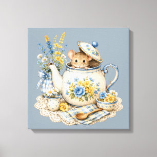 Prylar Teapot Mus Stugträdgård Blommor Canvastryck