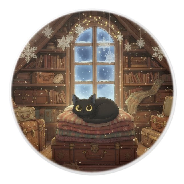 Prylar Vintage Vind Svart Katt Knopp (Framsidan)