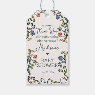 Prylarisk trädgårdsfest Doodle Blommig Baby Shower Presentetikett