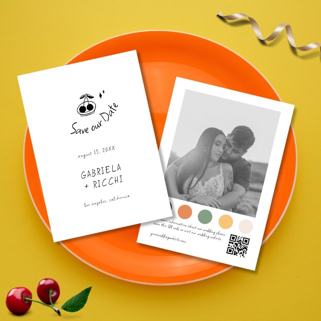 Prylnad Handritad Körsbärsdräkt Färg QR-kod Spara Datumet (Skapare uppladdad)