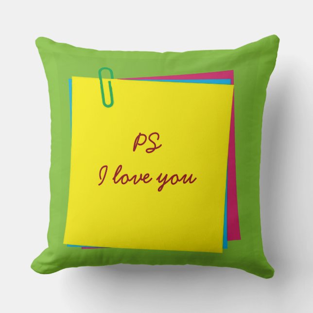 "PS I kärlek you" Färgfull Post it Notes Pillow Kudde (Framsida)