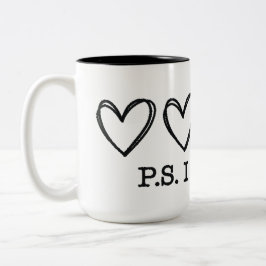 PS I Love You Day Valentine's Day Purple Heart Två-Tonad Mugg