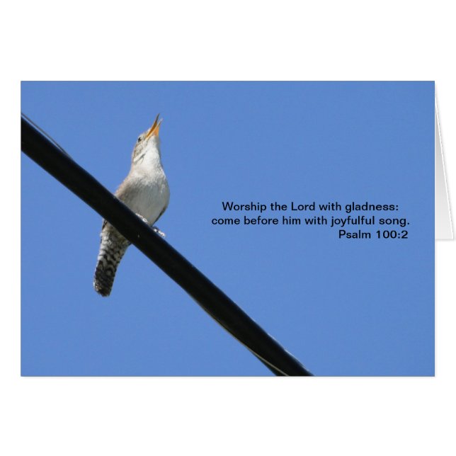 Psalm100:2, gärdsmyg & blåsångare hälsningskort (Framsidan Horizontal)