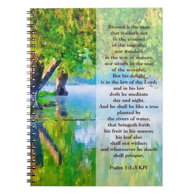 Psalm1:1-3 Välsignat är mannen kristen Anteckningsbok (Framsidan)