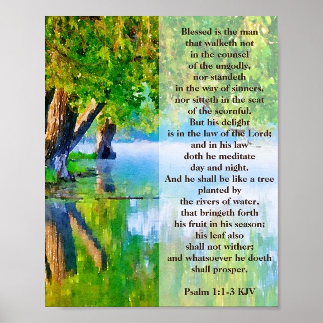 Psalm1:1-3 Välsignat är mannen kristen Poster (Framsidan)