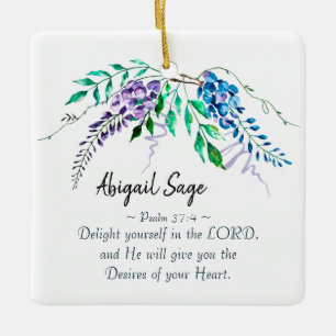 Psalm37:4fröjd dig i lorden, blommigt julgransprydnad keramik