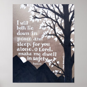 Psalm4:8 - konst och handskriven text på papp poster